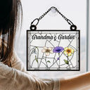 Gift For Grandma, Grandma - Grandkids, Happy - Grandma's Garden Stained Glass Birth Month Flower - Personalized Window Hanging Suncatcher Ornament