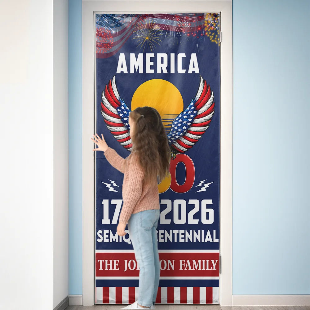 Family,Happy - America 250th Anniversary US Semiquincentennial Eagle - Personalized Door Cover