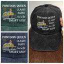Pontoon,Gift For Yourself,Gift For Women,Funny - Pontoon Queen Classy Sassy - Personalized Vintage Washed Denim Cap