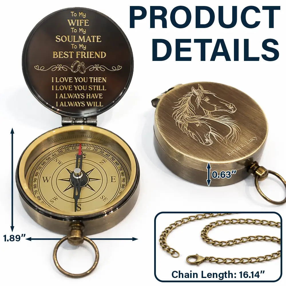 Gift For Couples, Gift For Husband, Gift For Wife, Gift For Boyfriend, Love - I Love You Then I Love You Still - Personalized Engraved Brass Compass