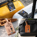 Travel,Gift For Couples,Gift For Husband,Gift For Wife,Gift For Boyfriend,Gift For Girlfriend,Happy - Our Adventure Bag - Personalized Combo 2 Leather Luggage Tags