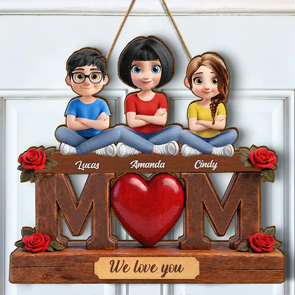 Mother & Children We Love You - Personalized Custom Shaped Wood Sign