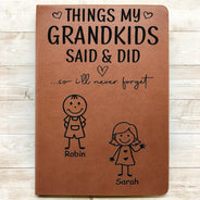 Gift For Grandma,Grandma - Grandkids,Gift For Grandparents,Happy - Grandparent Memory Book Grandkids Icon - Personalized Leather Journal