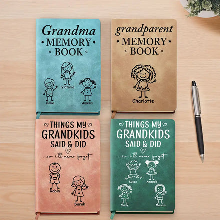 Grandparent Memory Book Grandkids Icon - Personalized Leather Journal