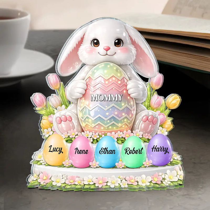 Gift For Grandma,Grandma - Grandkids,Gift For Mother,Easter,Happy - Bunny Grandma And Grandkids 3D Inflated Effect Printed - Personalized Custom Shaped Acrylic Plaque