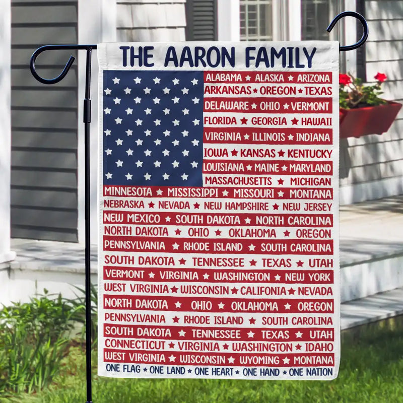 Independence Day - America States One Land One Heart One Hand One Nation - Personalized Flag