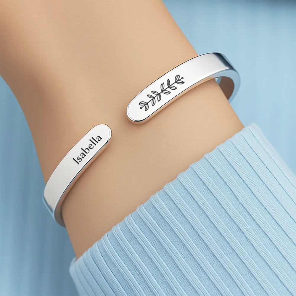 New Mom, New baby, New Dad, Happy - Baby Newborn Information - Personalized Bangle Bracelet Cuff