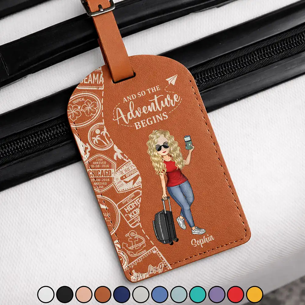 Travel,Gift For Yourself,Happy - And So The Adventure Begins Travel Lover - Personalized Leather Luggage Tag