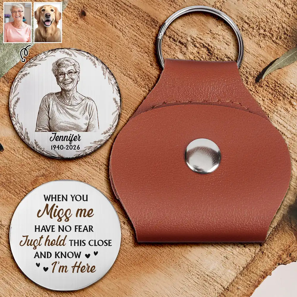 Custom Photo,Memorial,Family,Sad - Custom Photo Pencil Sketch Memorial Still With Me - Personalized Leather Pocket Hug