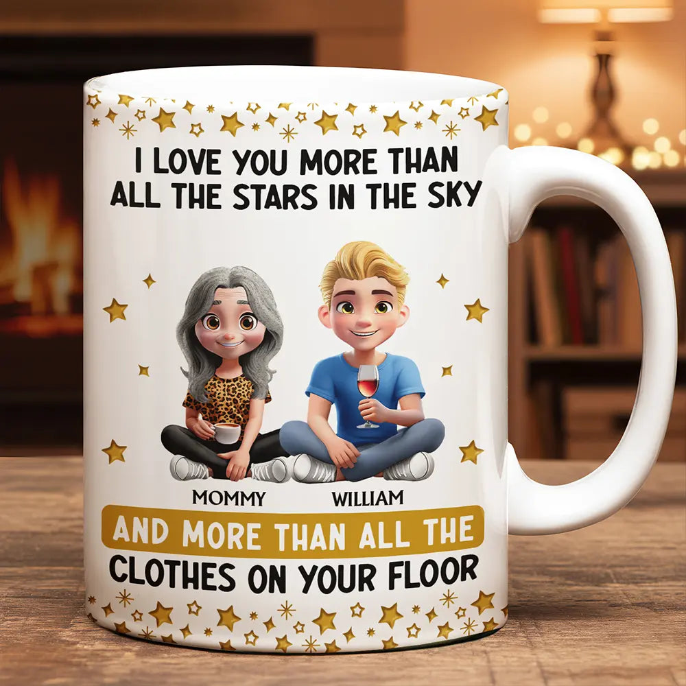 Mom - Daughters (Adult),Mom - Sons,Gift For Son,Gift For Daughter,Funny - Love You More Than All The Stars - Personalized White Edge-to-Edge Mug