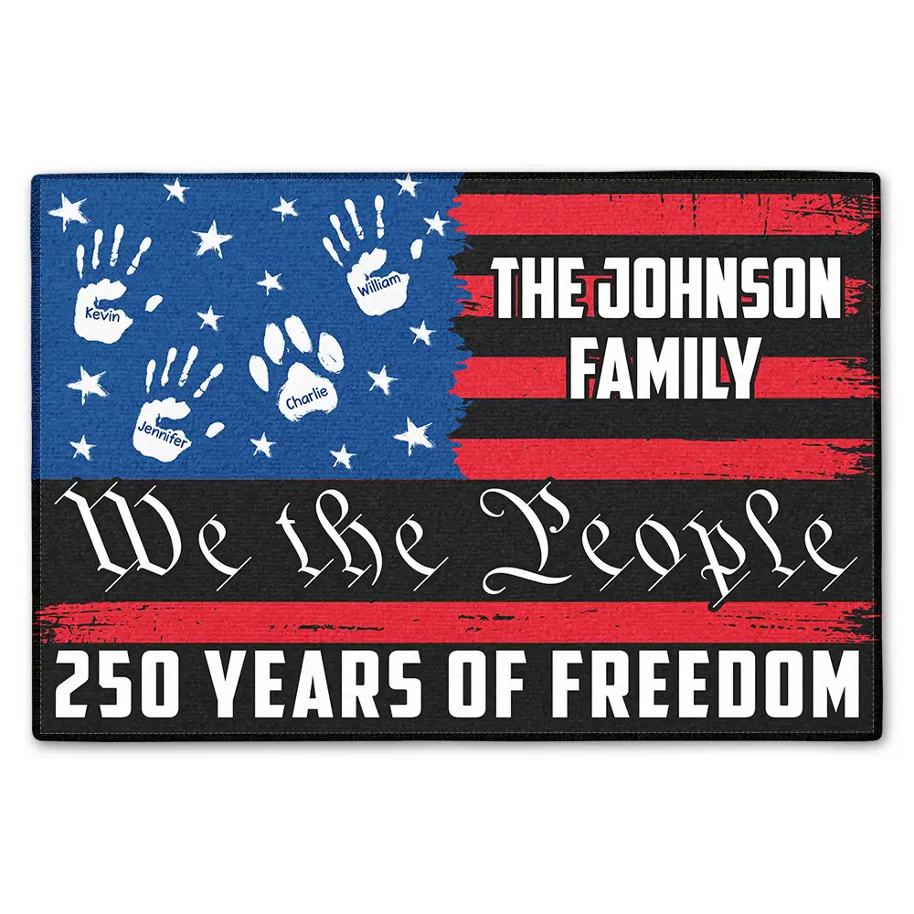 Gift For Couples,Gift For Husband,Gift For Wife,Parents,Gift For Yourself,Gift For Women,Gift For Men,Gift For Mother,Gift For Father,Gift For Daughter,Gift For Son,Family,Independence Day,America 250th,Happy,Pet Lovers,Dog Lovers,Cat Lovers - America 250 We The People Handprints - Personalized Doormat