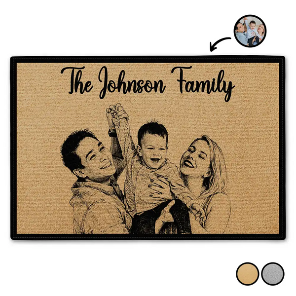 Family,Gift For Bestie,Dog Lovers,Cat Lovers,Happy,Custom Photo,Gift For Mother,Gift For Father - Custom Photo Pencil Sketch Welcome Family Dog Cat Portrait - Personalized Doormat