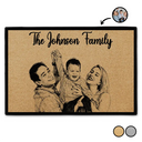 Family,Gift For Bestie,Dog Lovers,Cat Lovers,Happy,Custom Photo,Gift For Mother,Gift For Father - Custom Photo Pencil Sketch Welcome Family Dog Cat Portrait - Personalized Doormat