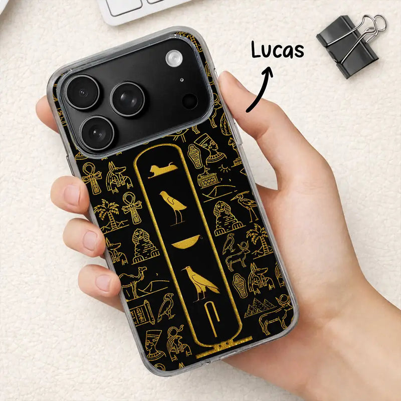 Gift For Yourself,Gift For Women,Gift For Men,Happy,Gift For Mother,Gift For Father - Custom Name In Egyptian Hieroglyphic Cartouche - Personalized Clear Phone Case