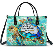 Gift For Grandma,Grandma - Grandkids,Beach,Happy - Turtle In The World Full Of Grandmas - Personalized Leather Bag
