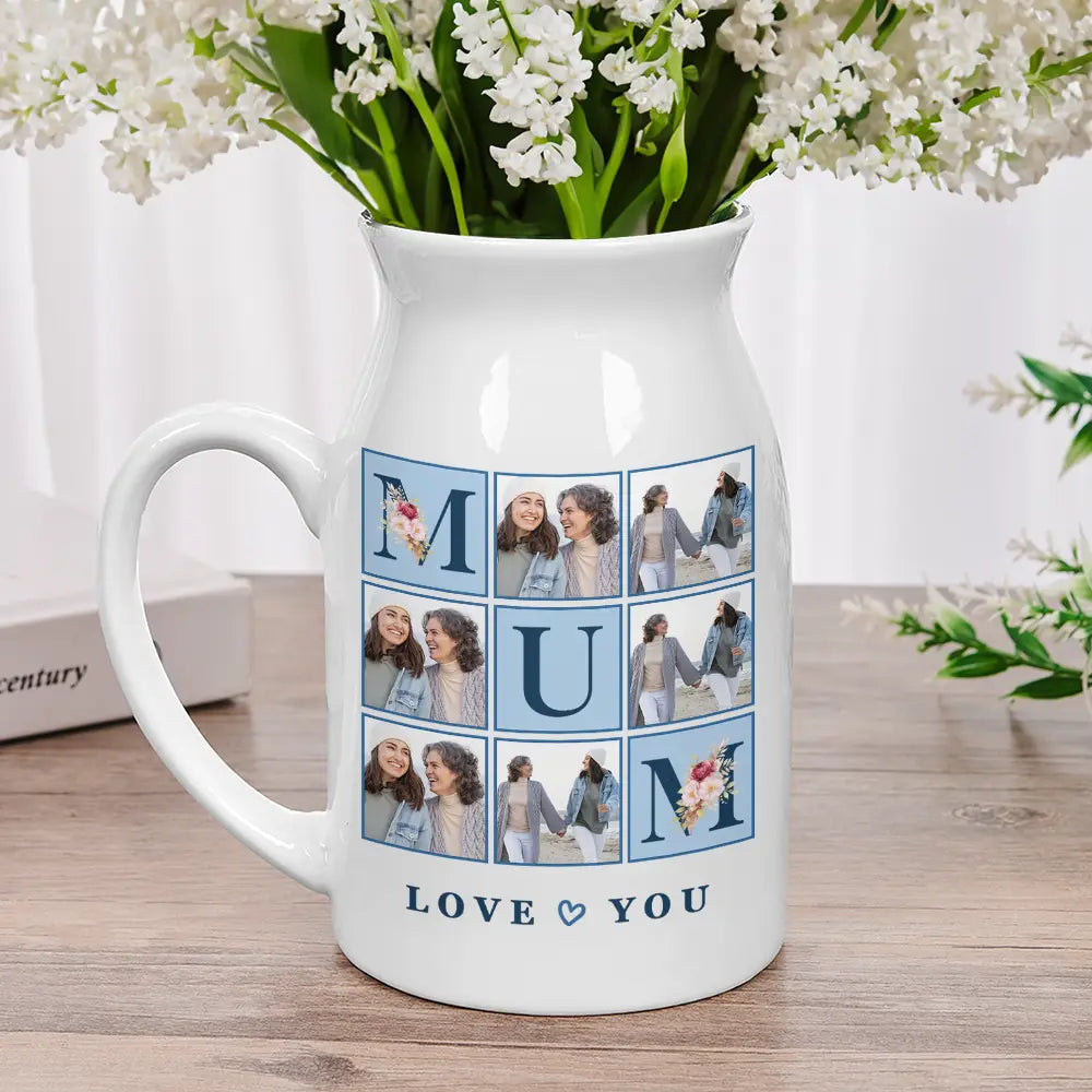 Gift For Mother,Gift For Grandma,Custom Photo,Love - Custom Photo Love You Mom - Personalized Ceramic Flower Vase
