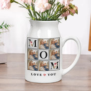 Gift For Mother,Gift For Grandma,Custom Photo,Love - Custom Photo Love You Mom - Personalized Ceramic Flower Vase