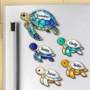 Gift For Grandma, Grandma - Grandkids, Beach, Happy - Grandma Mom Turtle Stained Glass Effect - Personalized Acrylic Fridge Magnet