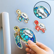 Gift For Grandma, Grandma - Grandkids, Beach, Happy - Grandma Mom Turtle Stained Glass Effect - Personalized Acrylic Fridge Magnet