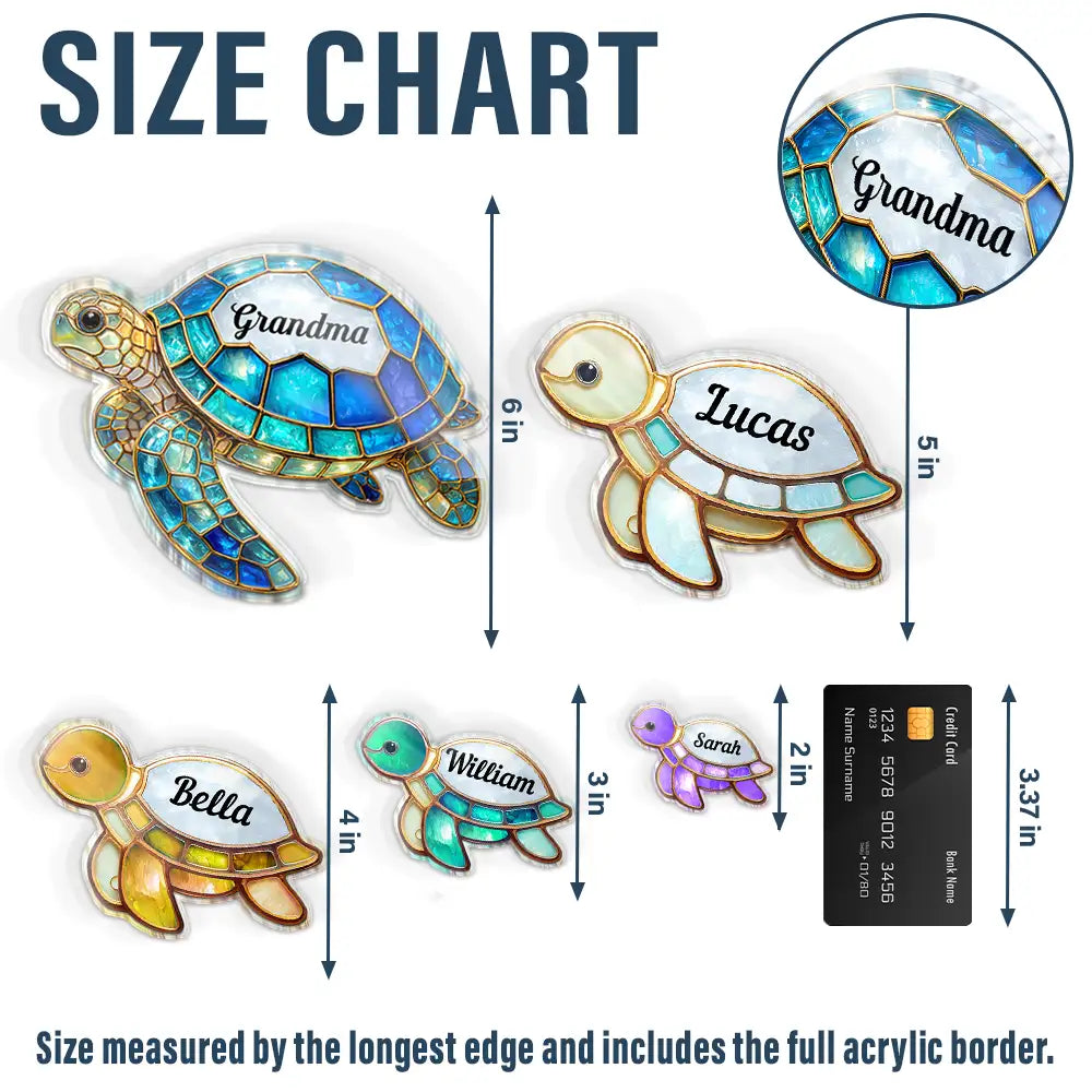 Gift For Grandma, Grandma - Grandkids, Beach, Happy - Grandma Mom Turtle Stained Glass Effect - Personalized Acrylic Fridge Magnet