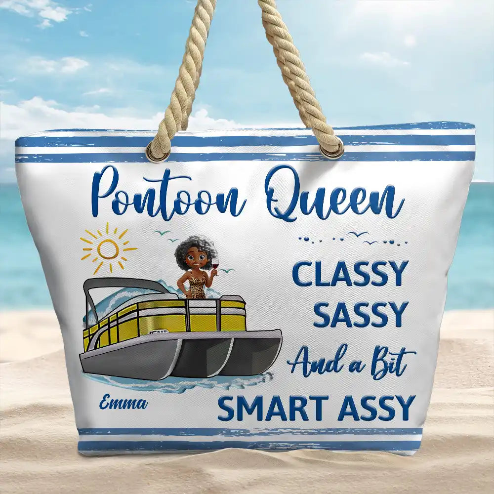 Gift For Yourself,Gift For Women,Pontoon,Lake,Funny - Pontoon Queen Classy Sassy - Personalized Beach Bag