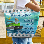 Gift For Yourself,Gift For Women,Pontoon,Lake,Funny - Pontoon Queen Classy Sassy - Personalized Beach Bag