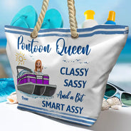Gift For Yourself,Gift For Women,Pontoon,Lake,Funny - Pontoon Queen Classy Sassy - Personalized Beach Bag
