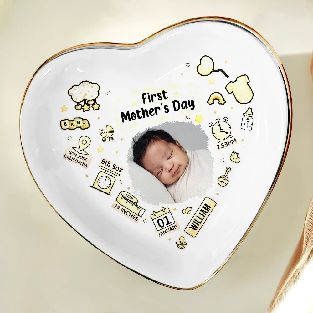 Custom Photo,New Mom,New baby,Happy,Photo,Icon - Custom Photo Our First Mother's Day Information Icon - Personalized Ring Dish