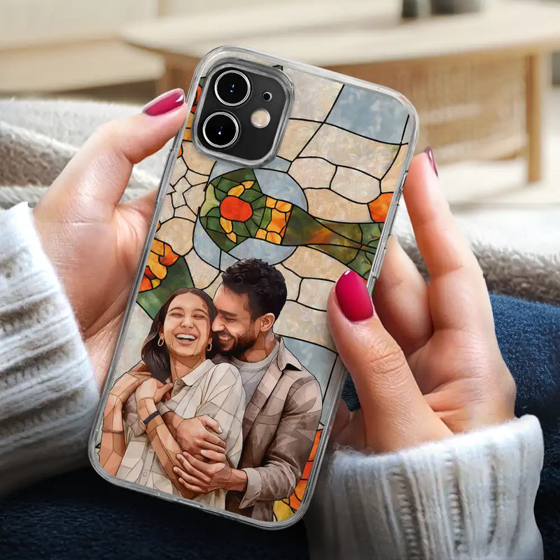 Gift For Wife,Gift For Mother,Gift For Grandma,Gift For Grandparents,Family,Love - Custom Photo Stained Glass Portrait Mom Grandma Parents Family - Personalized Clear Phone Case