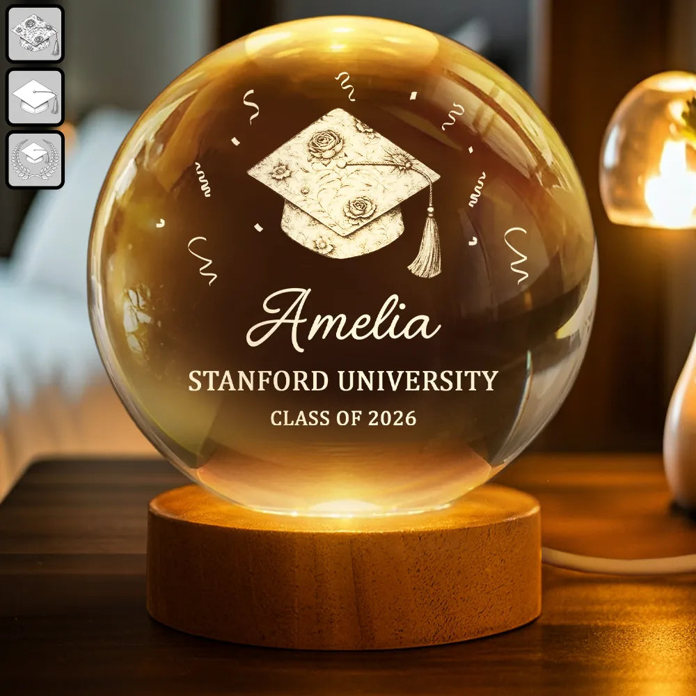 Graduation,Happy - Congrats Graduation - Personalized Crystal Globe Lamp