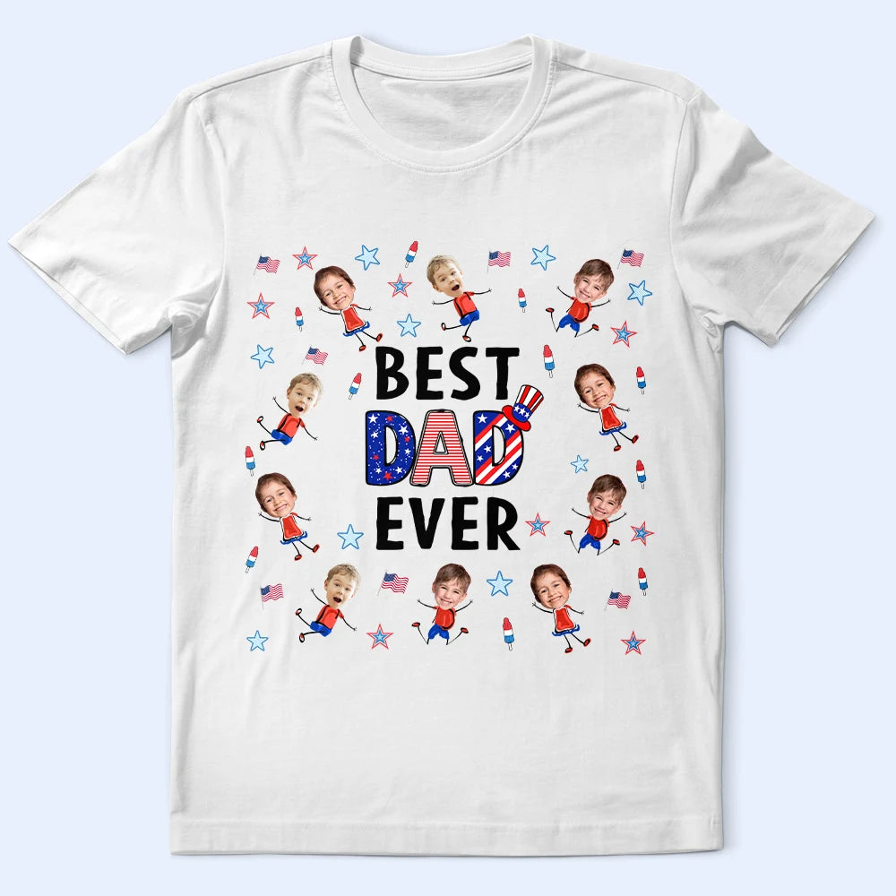 Custom Photo Stars & Stripes Best Dad Mom Grandpa Grandma Ever - Personalized T Shirt