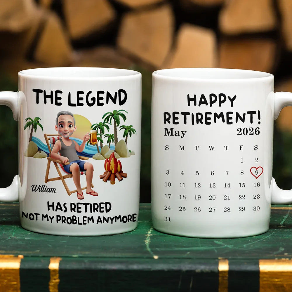 Retirement,Gift For Yourself,Summer,Beach,Funny - Calendar The Legend Has Retired 3D - Personalized Mug