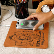 Gift For Men,Gift For Father,Custom Photo,Dad - Children,Non-Eng,Photo - Pencil Sketch,Proud - Custom Photo Pencil Sketch Best Dad Ever - Personalized Leather Charging Mat