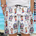 Gift For Mother,Gift For Grandma,Happy,Gift For Father,Gift For Grandpa,Summer,Independence Day,Photo,Icon,Humorous - Custom Photo Stars & Stripes Best Dad Mom Grandpa Grandma Ever - Personalized Unisex Beach Shorts