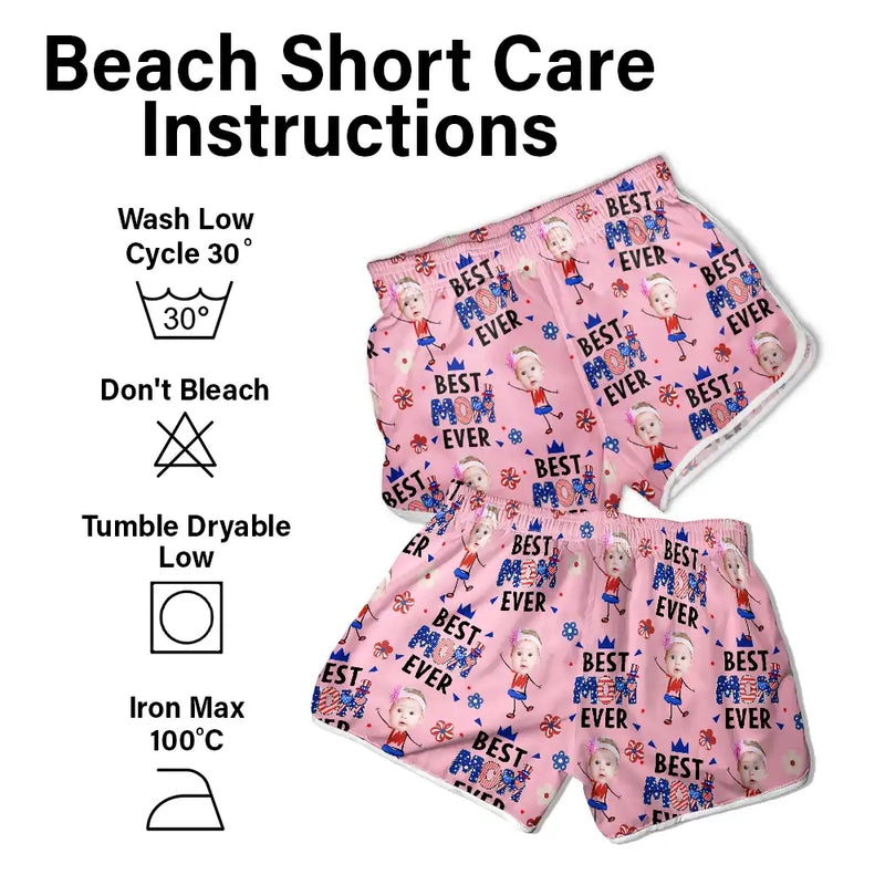 Gift For Mother,Gift For Grandma,Happy,Gift For Father,Gift For Grandpa,Summer,Independence Day,Photo,Icon,Humorous - Custom Photo Stars & Stripes Best Dad Mom Grandpa Grandma Ever - Personalized Unisex Beach Shorts