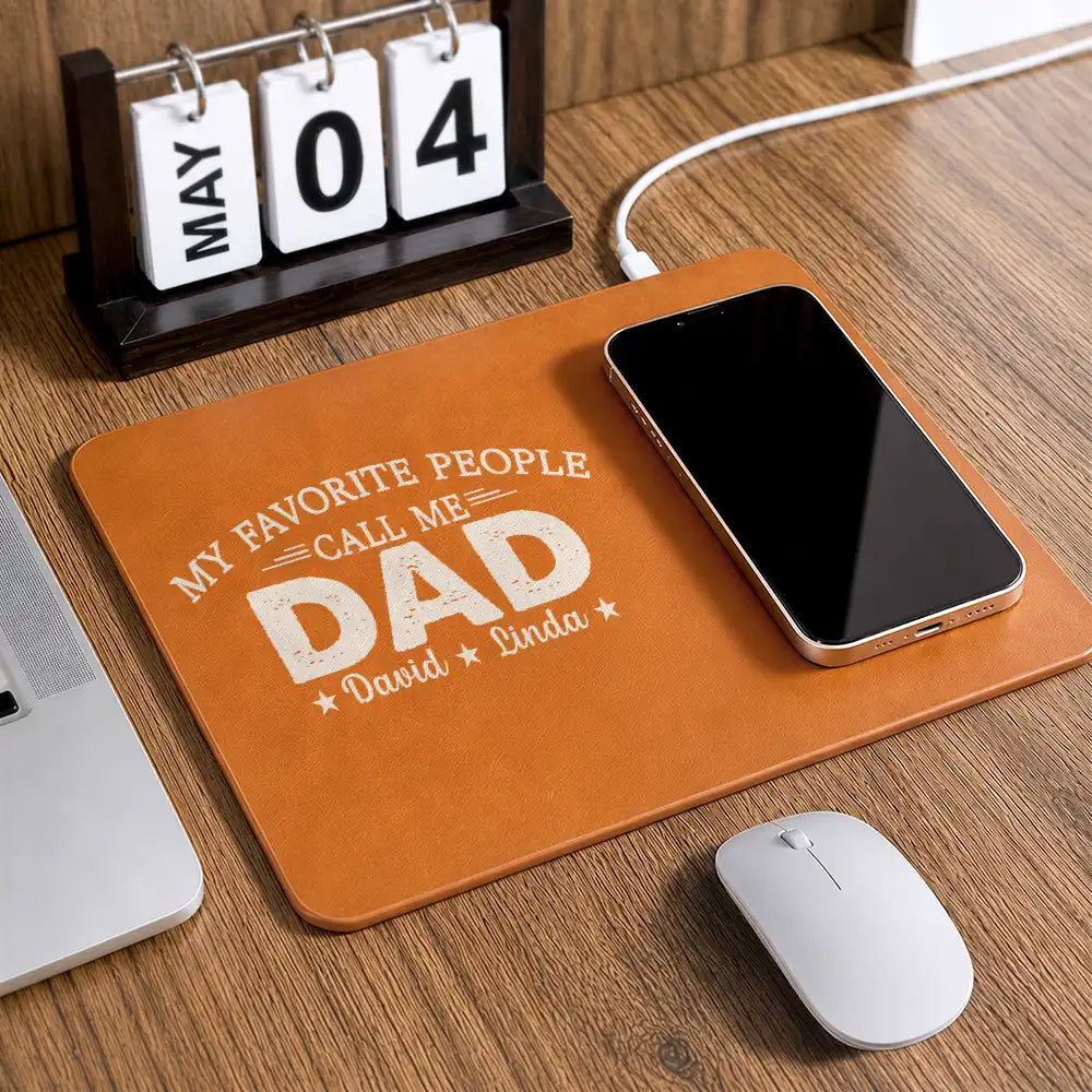 Gift For Father,Gift For Grandpa,Grandpa - Grandkids,Special Font,Proud - My Favorite People Call Me - Personalized Leather Charging Mat