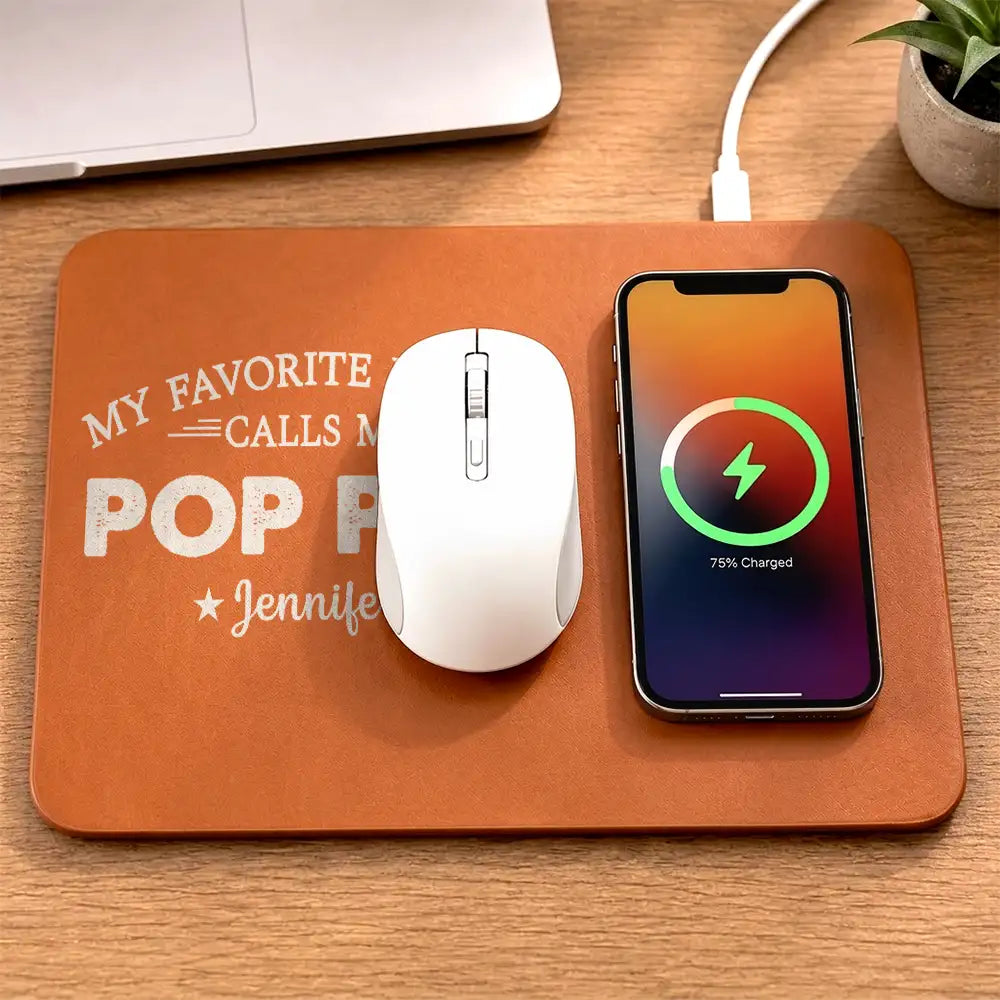 Gift For Father,Gift For Grandpa,Grandpa - Grandkids,Special Font,Proud - My Favorite People Call Me - Personalized Leather Charging Mat