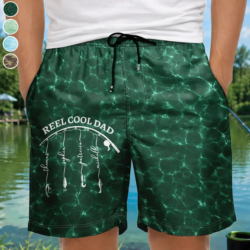 Reel Cool Dad Grandpa - Personalized Unisex Beach Shorts
