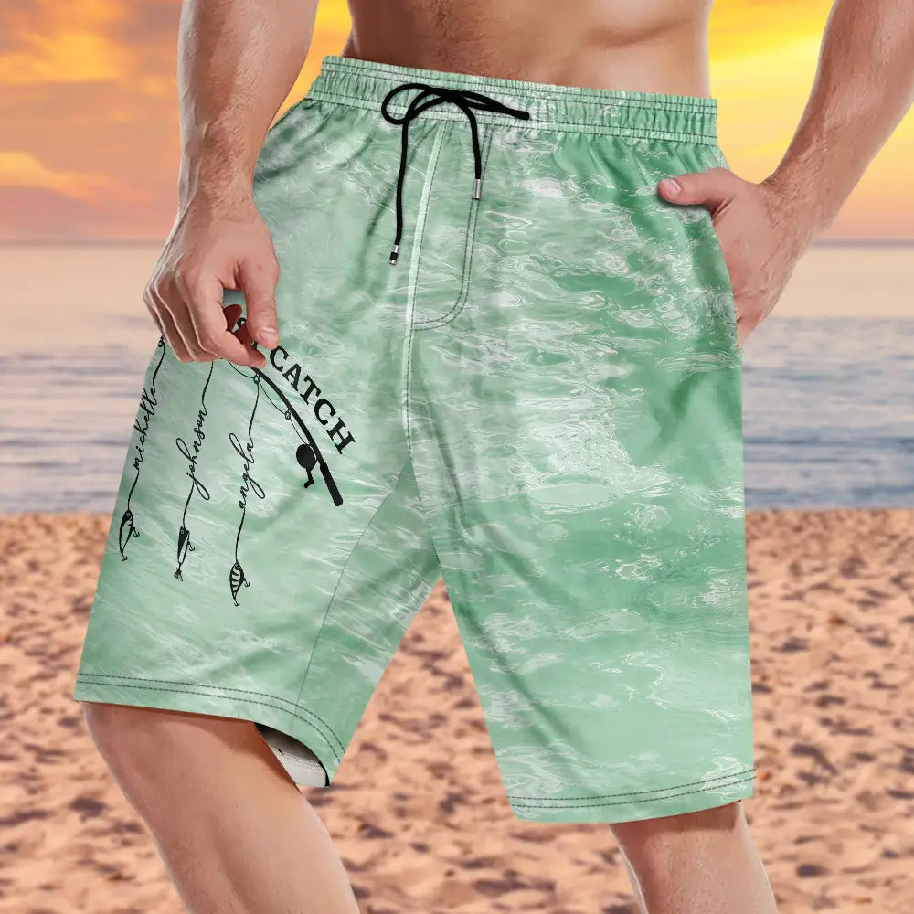 Gift For Father, Gift For Grandpa, Fishing, Non-Eng, Icon, Proud - Reel Cool Dad Grandpa - Personalized Unisex Beach Shorts