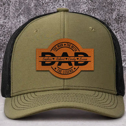 Dad The Man The Myth The Legend - Personalized Leather Patch Hat
