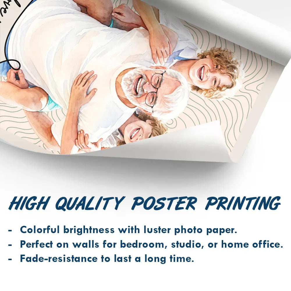 Gift For Father,Custom Photo,Art Design,Top Market,Adorable,Photo - Watercolor - Remove BG - Custom Photo Realistic Watercolor Art Dad Grandpa Portrait Topographic Pattern - Personalized Poster