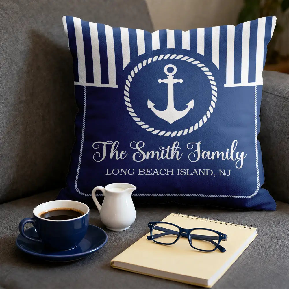 Summer,Family,Confident,Custom Text - Beach House Lake House Family Name - Personalized Pillow