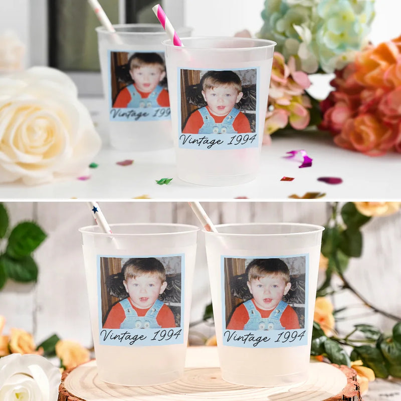 Custom Photo,Top Market,Gift For Yourself,Humorous,Dynamic Photo - Custom Photo Vintage Photo Birthday Party - Personalized Frosted Cups