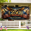 America 250th,Independence Day,Top Market,Family,Proud,Custom Text - Metal Effect Patriotic Eagle 250th Anniversary - Personalized Horizontal Banner