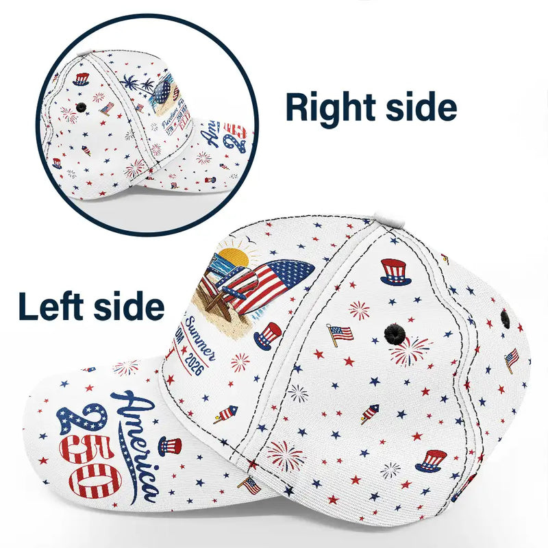 America 250th, Independence Day, Summer, Family, Proud, Custom Text - America 250 Freedom Feels Like Summer - Personalized Classic Cap
