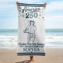 America 250th,Custom Photo,Independence Day,Art Design,Summer,Family,Proud,Photo - Pencil Sketch - Remove BG - Custom Photo Pencil Sketch America 250 Freedom Feels Like Summer - Personalized Beach Towela