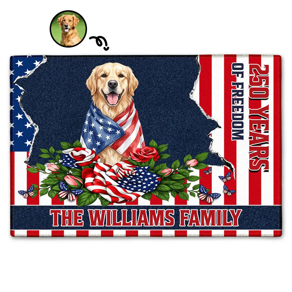 America 250th, Custom Photo, Independence Day, Art Design, Pet Lovers, Playful, Photo - US Theme Accessories Watercolor - Custom Photo Watercolor With US Accessories Patriotic Dog Cat 250 Years Of Freedom - Personalized Doormat