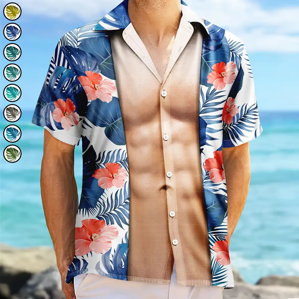 Funny Hairy Muscle Body Summer Vibe - Personalized Hawaiian Shirt