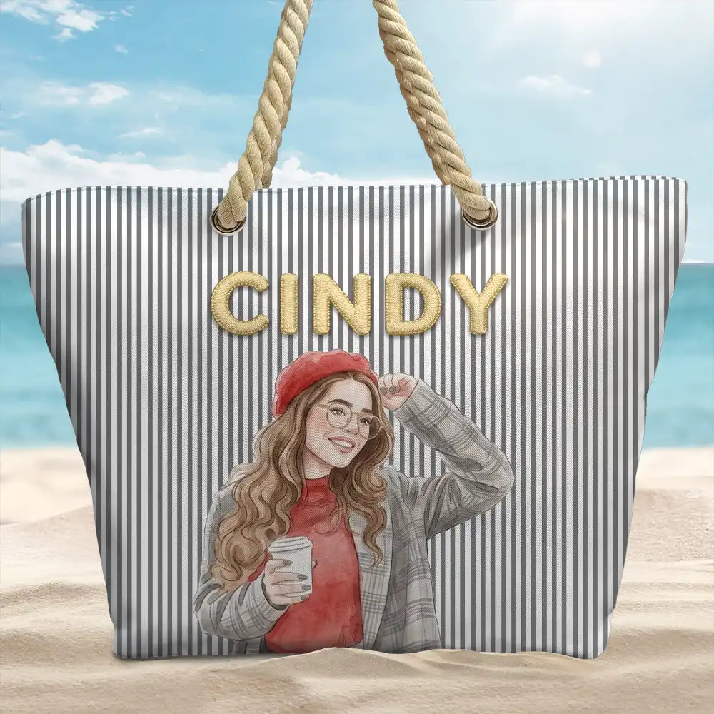 Gift For Yourself, Gift For Women, Custom Photo, Beach, Art Design, Summer, Playful, Photo - Pencil Sketch - Remove BG - Custom Photo Pencil Sketch Portrait Bestie Family Yourself - Personalized Beach Bag