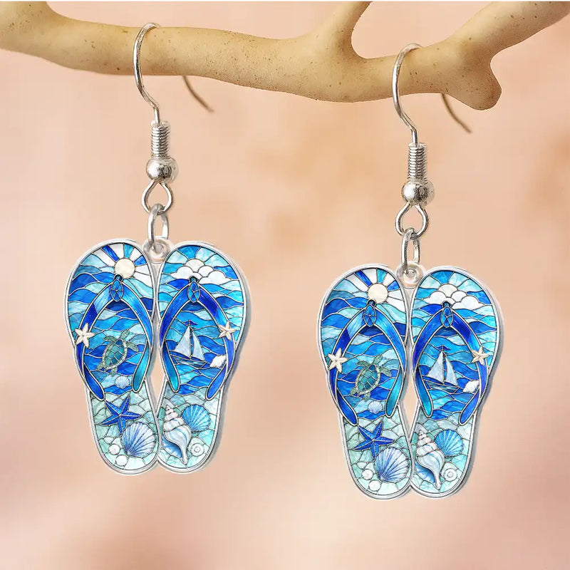 Summer, Gift For Yourself, Adorable, Icon - Sea Turtle Starfish Summer Vibe Icon Stained Glass Effect - Personalized Acrylic Earrings